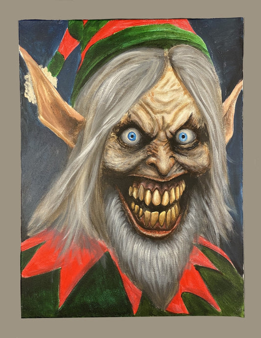 "Creepy Elf" 18"x24" Original Acrylic Painting - Portraits of Misfits and Miscreants