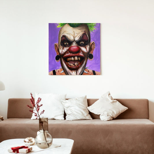 20"x20" Original Acrylic Painting "Billy Bananas" - Portraits of Misfits and Miscreants - Clown Series One
