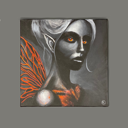 "Embera" the Dark Fairy 12"x12" Original Acrylic Painting - Portraits of Misfits and Miscreants