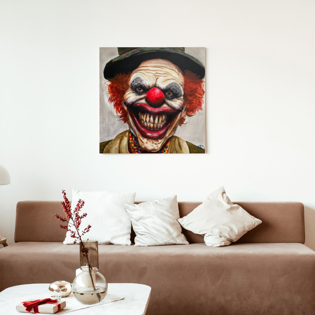 20"x20" Original Acrylic Painting "Frankie" - Portraits of Misfits and Miscreants - Clown Series One