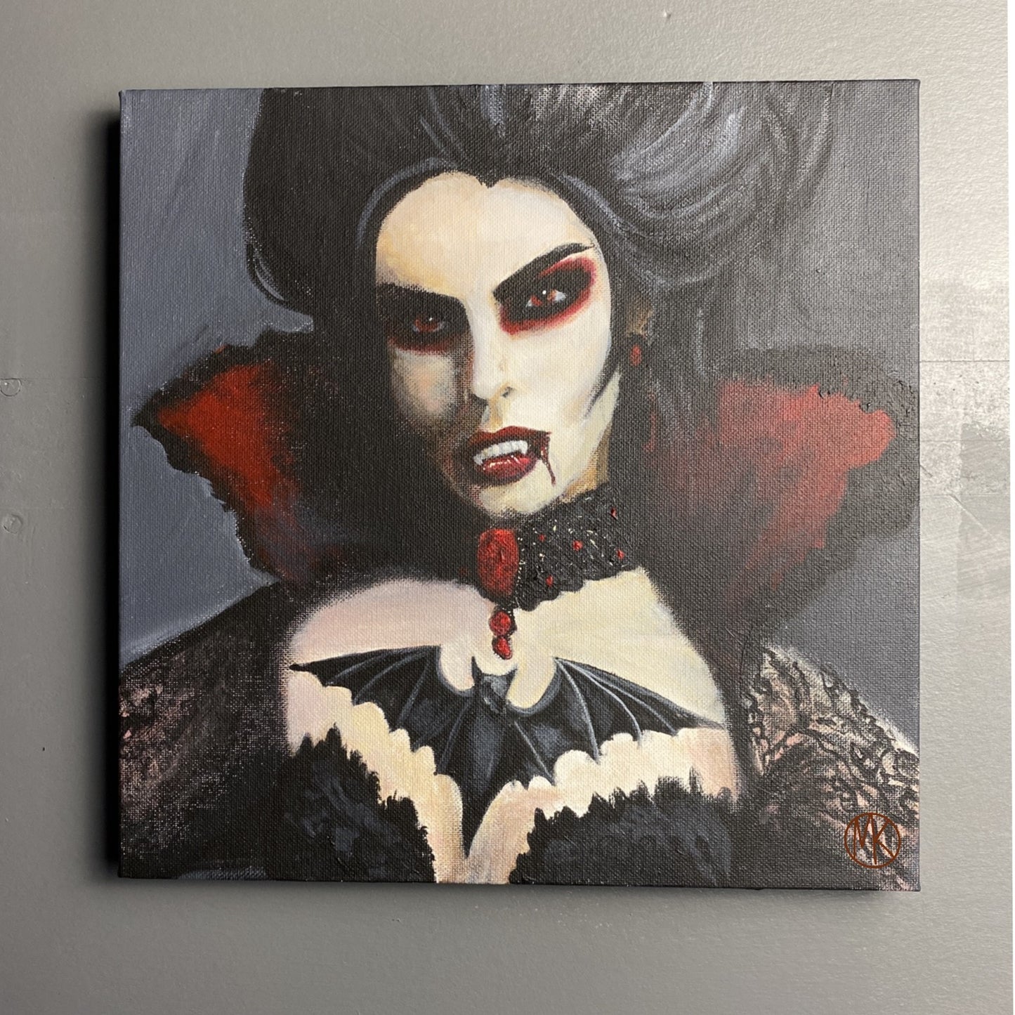 "Nyxara, the Night Sovereign" 12"x12" Original Acrylic Painting - Vampires - Portraits of Misfits and Miscreants