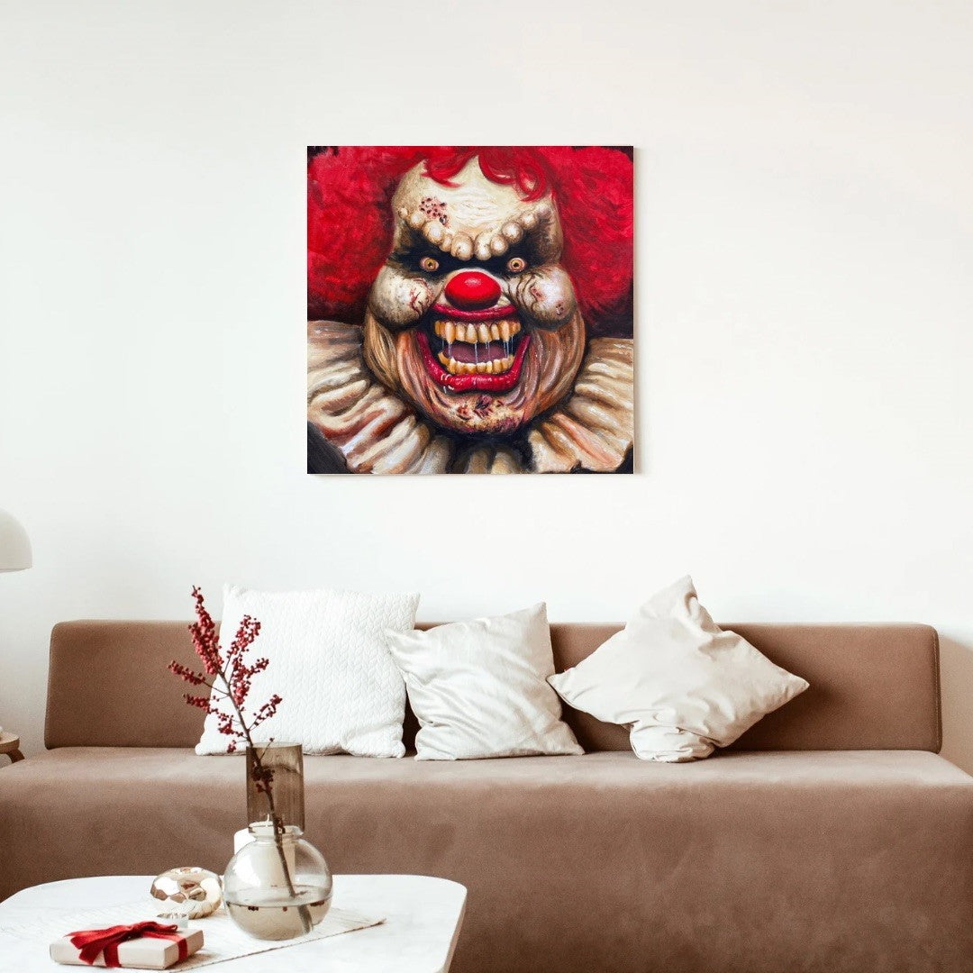 20"x20" Original Acrylic Painting "Snacks" - Portraits of Misfits and Miscreants - Clown Series One