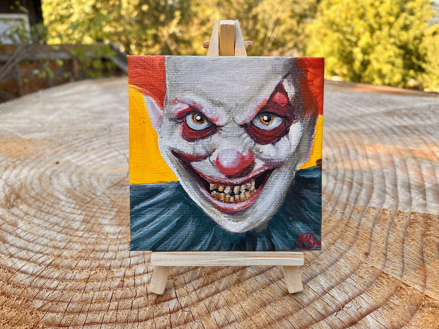 4"x4" Tiny Clown Painting with Mini Wooden Easel