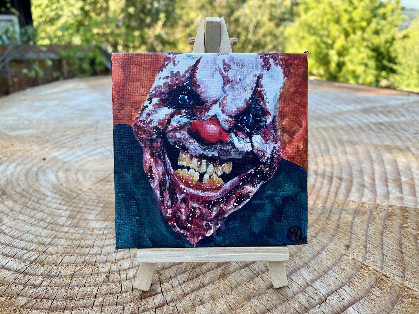 4"x4" Tiny Clown Painting with Mini Wooden Easel