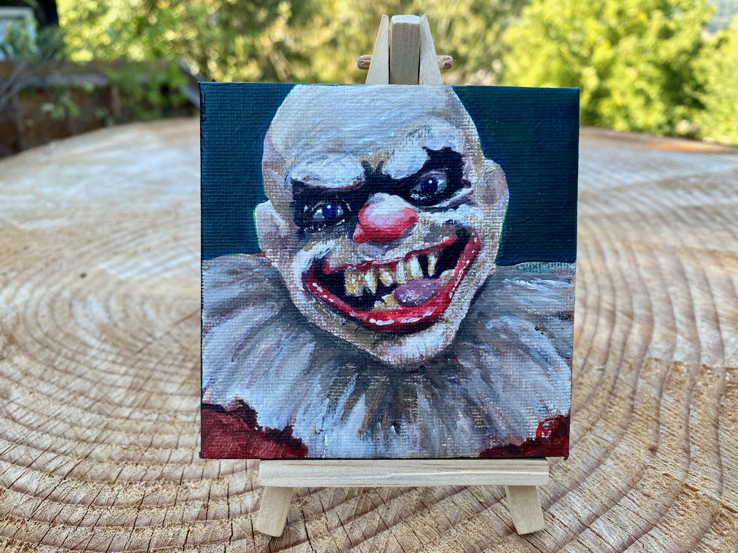 4"x4" Tiny Clown Painting with Mini Wooden Easel