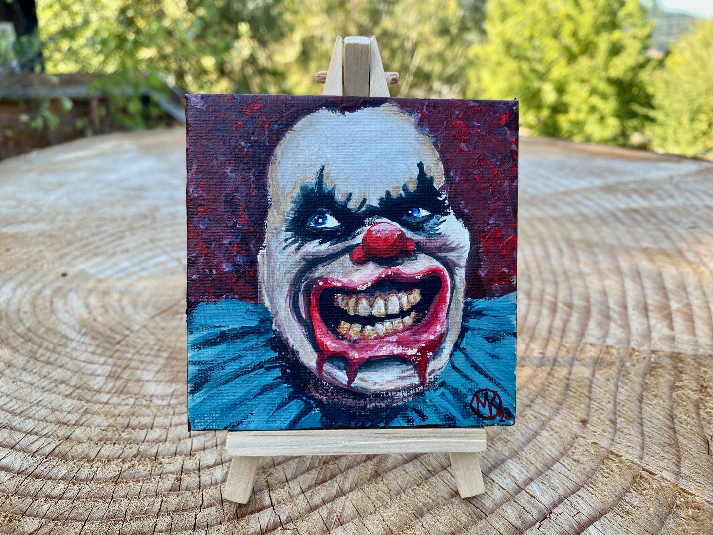 4"x4" Tiny Clown Painting with Mini Wooden Easel