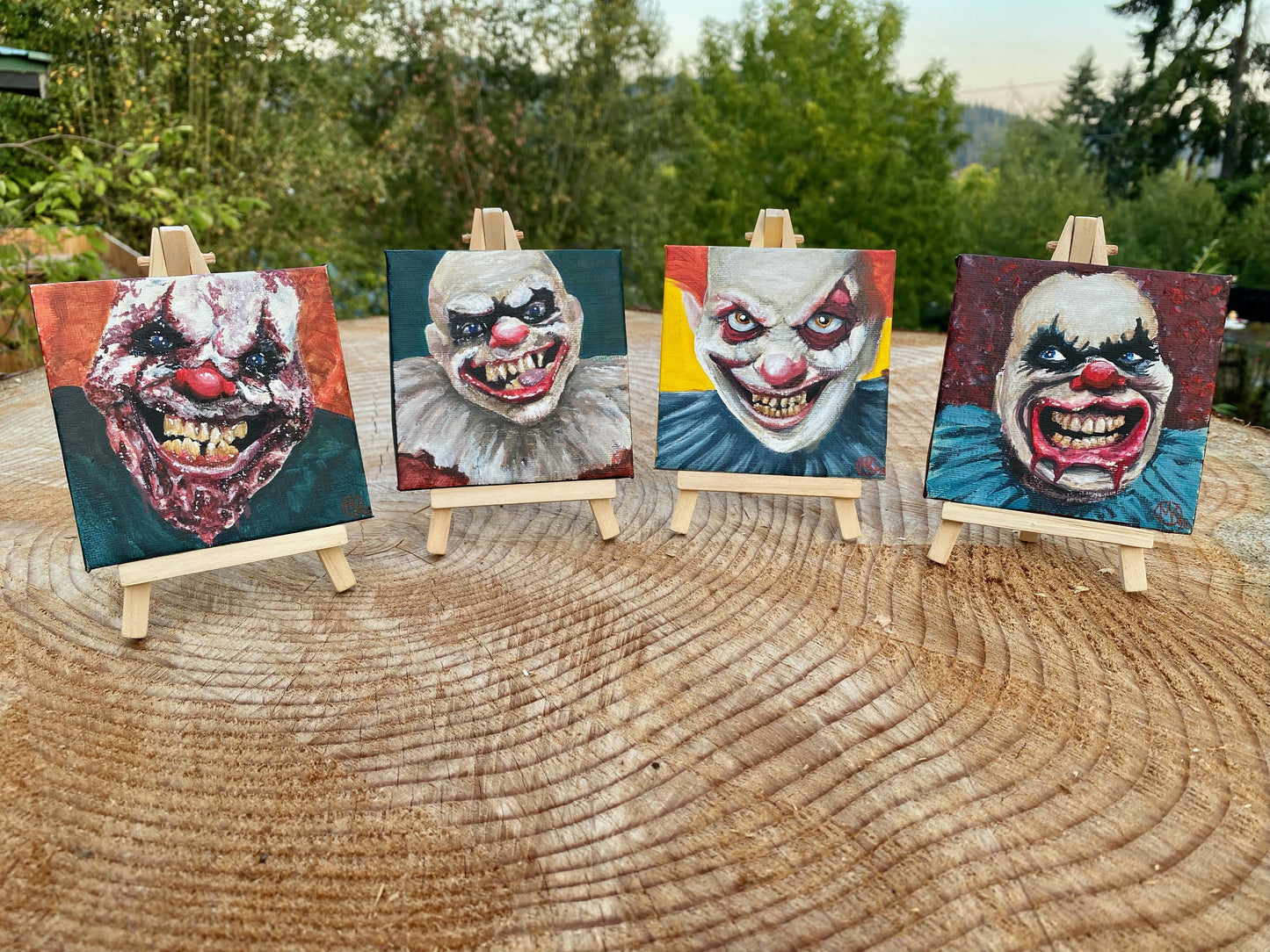 4"x4" Tiny Clown Painting with Mini Wooden Easel