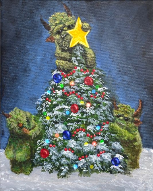 "Mosslings Decorate the Tree" 8x10 Original Acrylic Painting